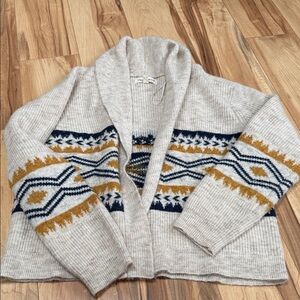Lucky Brand Beige Cardigan with Blue and Gold Accents